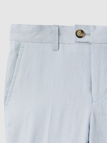Reiss Best Seller - 9-13 yrs Slim Fit Linen Adjustable Trousers in Soft Blue