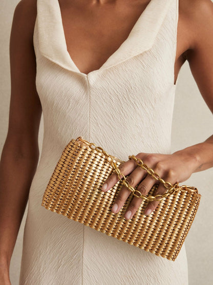 Reiss Featured - Beaded Removable Strap Shoulder Bag in Gold