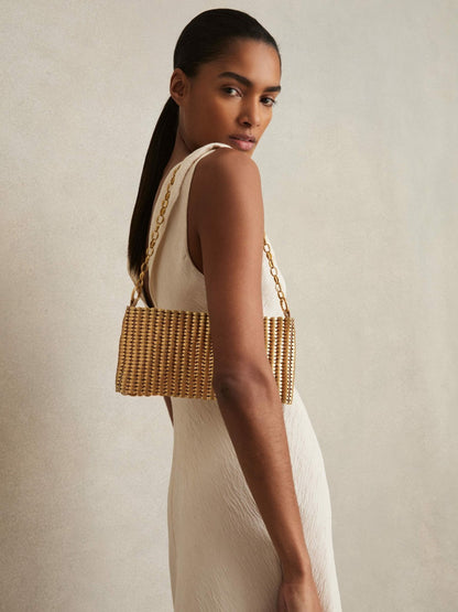 Reiss Featured - Beaded Removable Strap Shoulder Bag in Gold