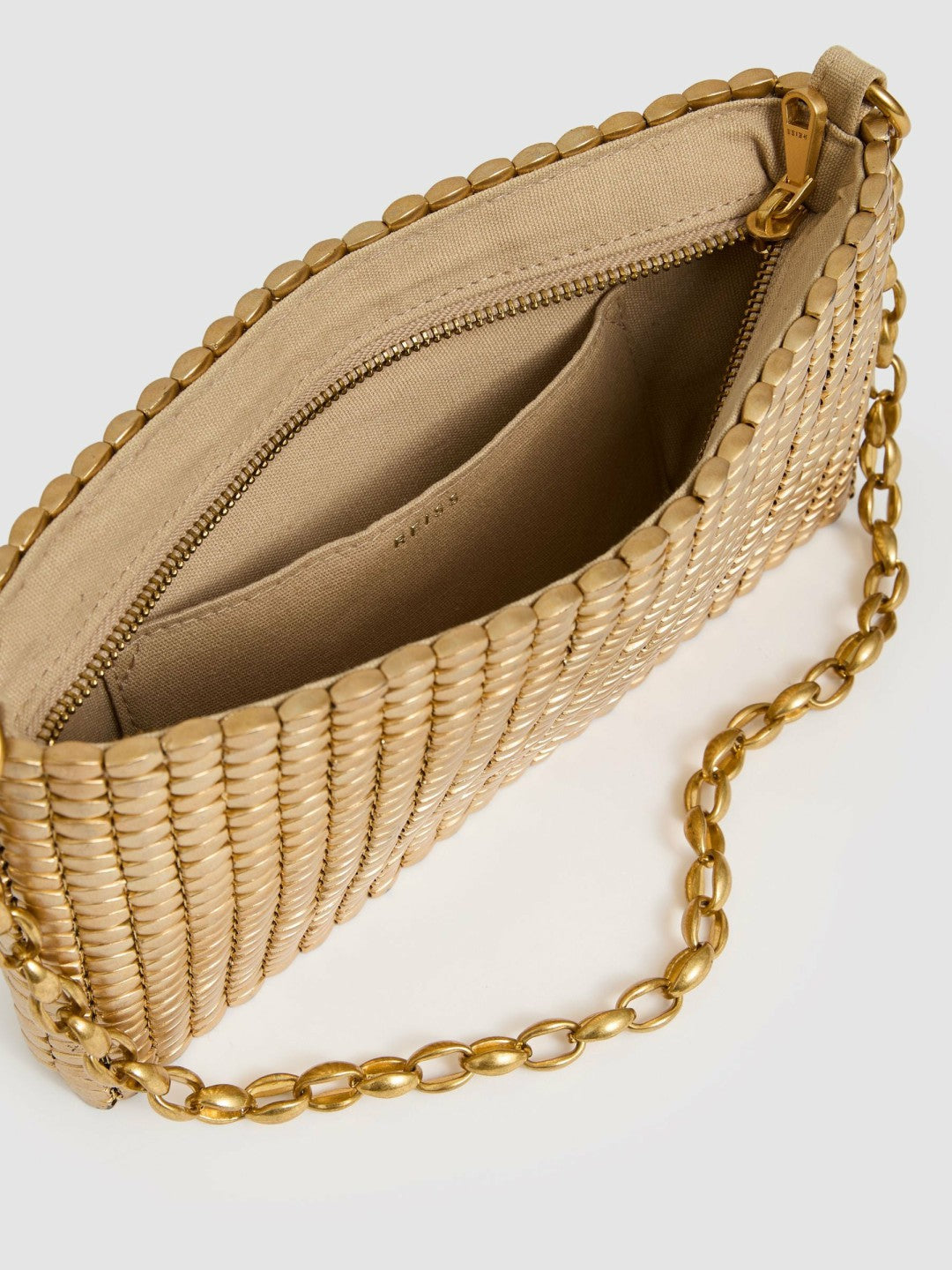 Reiss Featured - Beaded Removable Strap Shoulder Bag in Gold