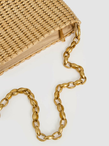 Reiss Featured - Beaded Removable Strap Shoulder Bag in Gold