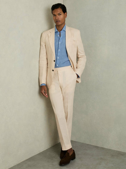 Reiss Affordable - Slim Fit Linen Adjuster Trousers in Stone