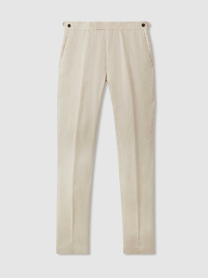 Reiss Affordable - Slim Fit Linen Adjuster Trousers in Stone