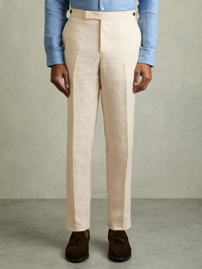 Reiss Affordable - Slim Fit Linen Adjuster Trousers in Stone