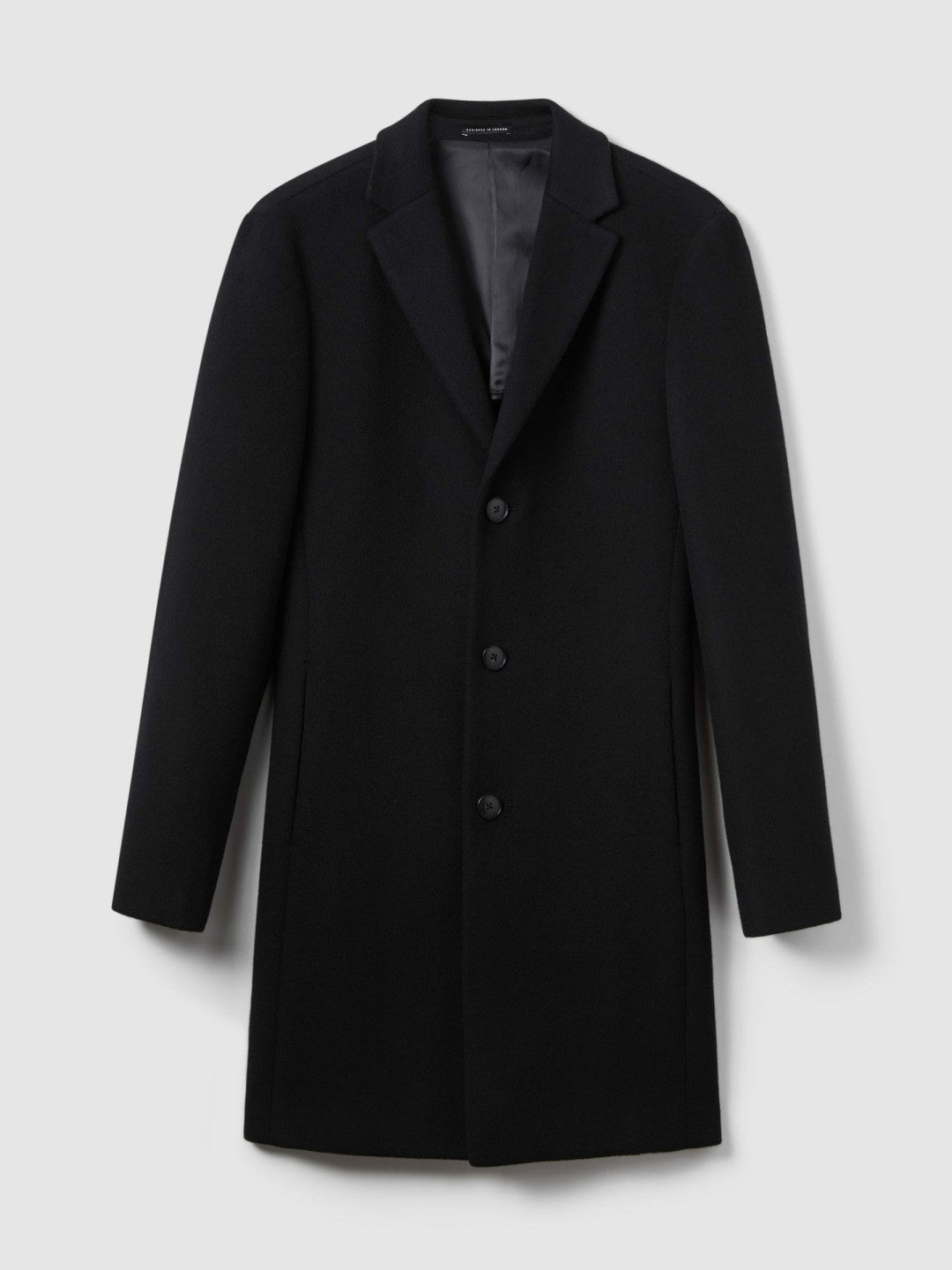 Reiss Deal - Wool Blend Single Breasted Epsom Overcoat in Black