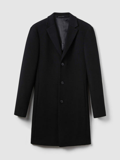 Reiss Deal - Wool Blend Single Breasted Epsom Overcoat in Black