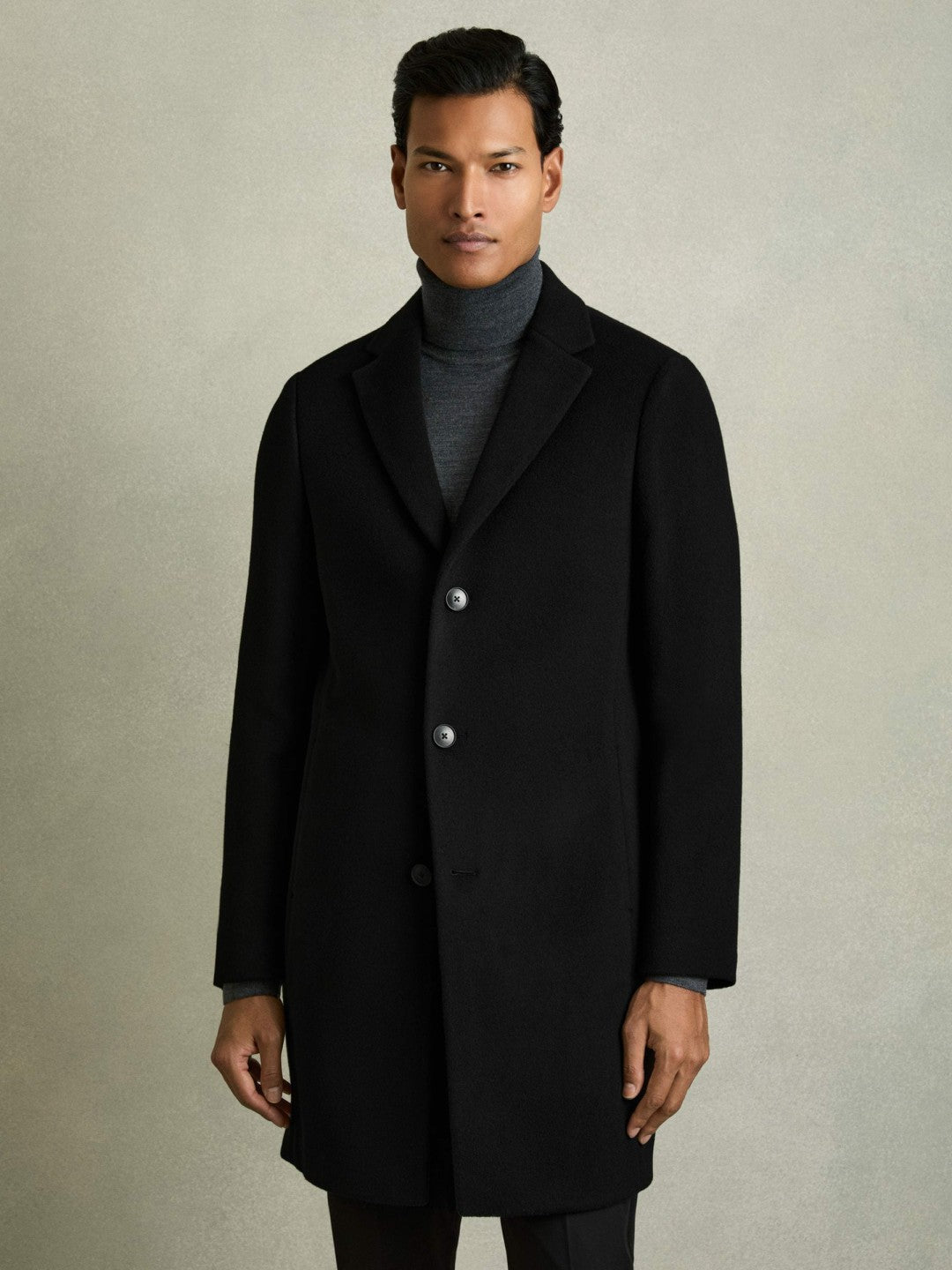 Reiss Deal - Wool Blend Single Breasted Epsom Overcoat in Black