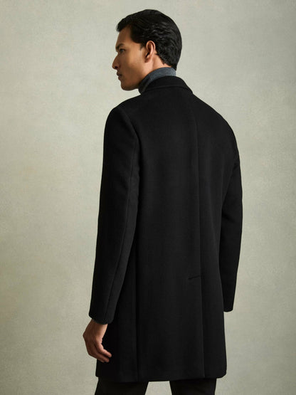 Reiss Deal - Wool Blend Single Breasted Epsom Overcoat in Black