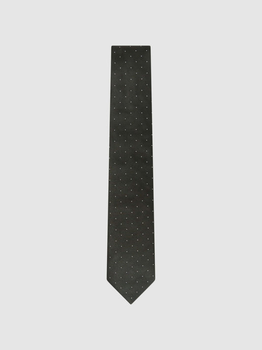 Reiss Deal - Polka Dot Silk Tie in Dark Green