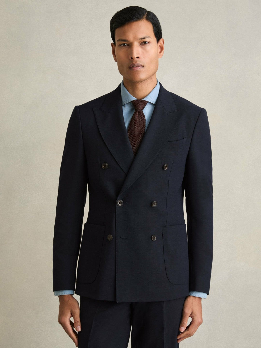 Reiss Best Seller - Double Breasted Suit Blazer Slim Fit in Navy