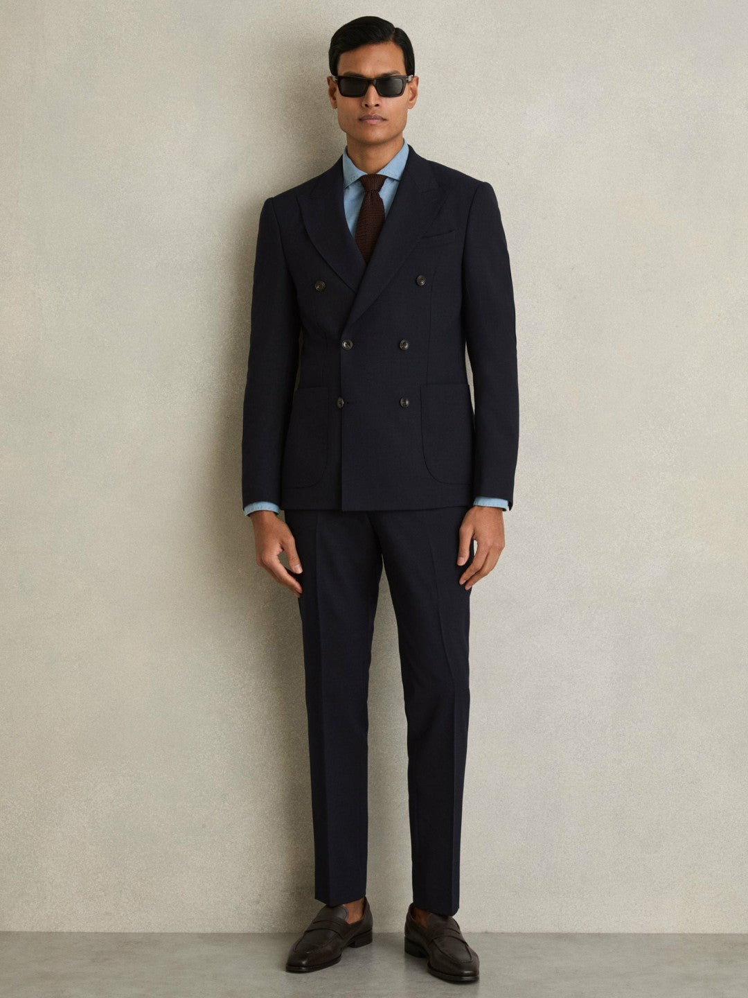 Reiss Best Seller - Double Breasted Suit Blazer Slim Fit in Navy