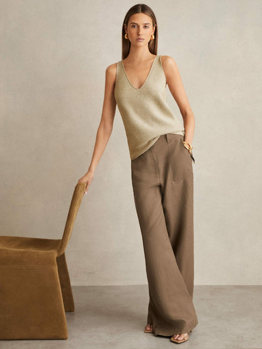 Reiss Popular Choice - Metallic V-Neck Vest in Gold