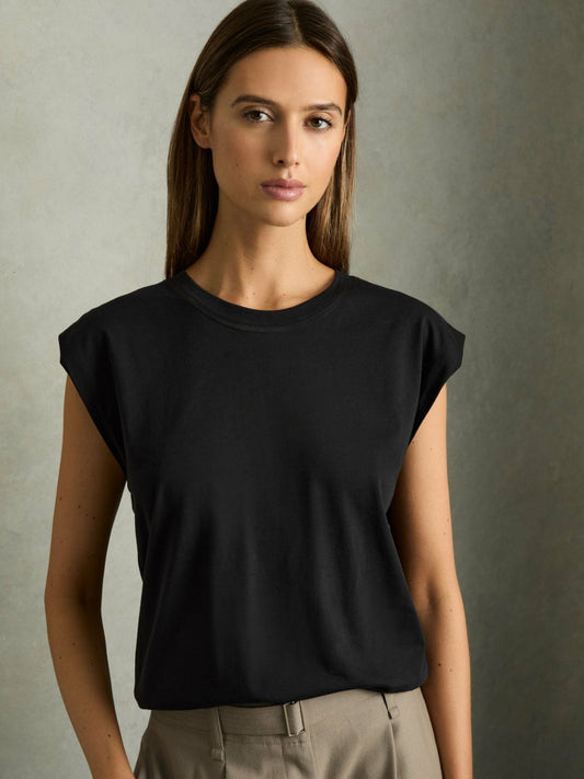 Reiss Value - Cotton Capped Sleeve T-Shirt in Black