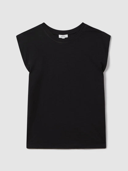 Reiss Value - Cotton Capped Sleeve T-Shirt in Black