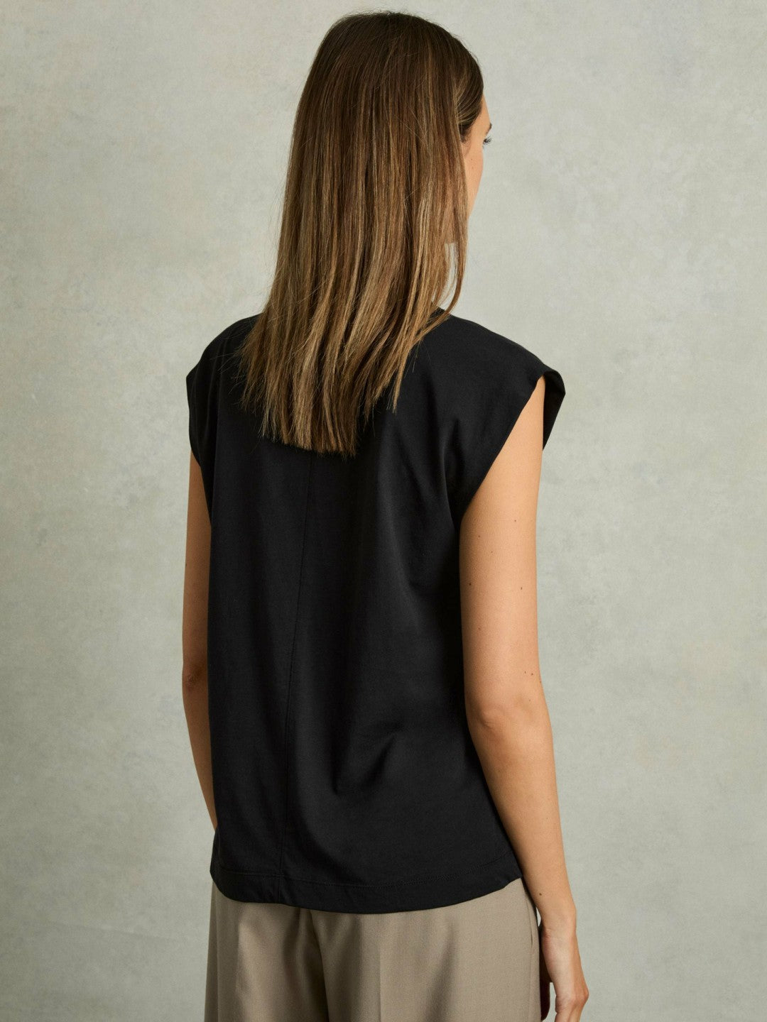 Reiss Value - Cotton Capped Sleeve T-Shirt in Black