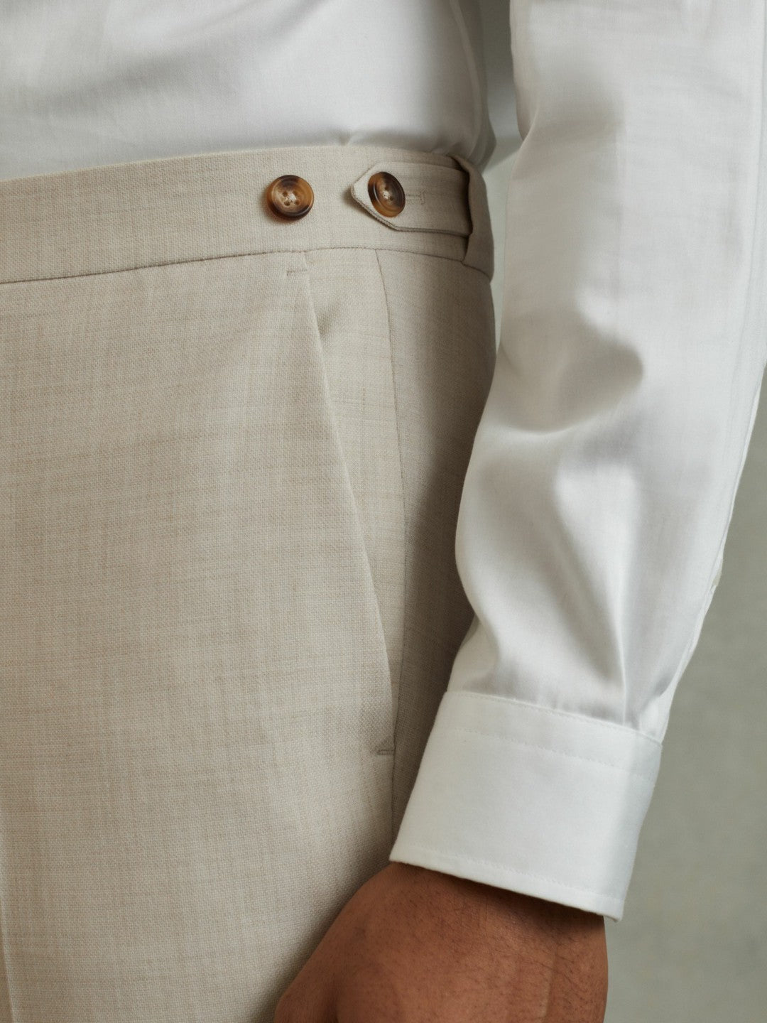 Reiss Affordable - Slim Fit Side Adjuster Trousers in Stone