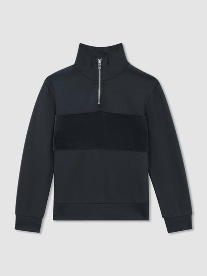 Reiss 9-13 yrs Slim Fit Half-Zip Funnel Neck Velour Sweatshirt in Navy