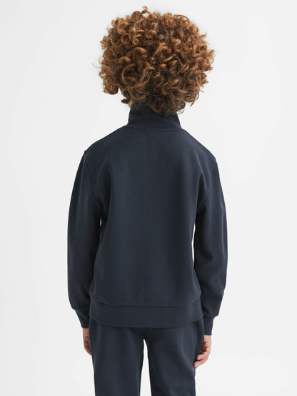 Reiss 9-13 yrs Slim Fit Half-Zip Funnel Neck Velour Sweatshirt in Navy