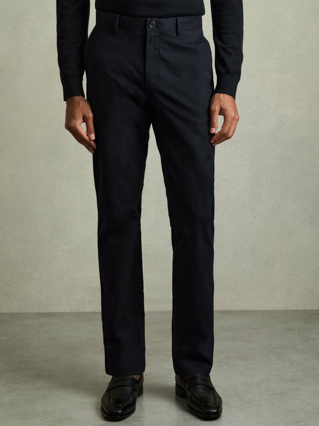 Reiss Featured - Slim Fit Washed Cotton Blend Chinos in Navy