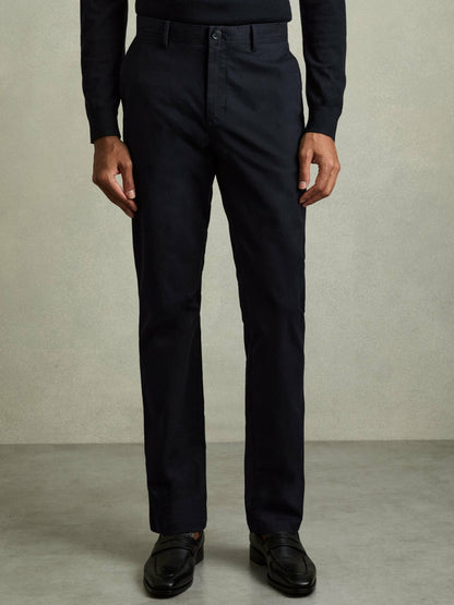Reiss Featured - Slim Fit Washed Cotton Blend Chinos in Navy