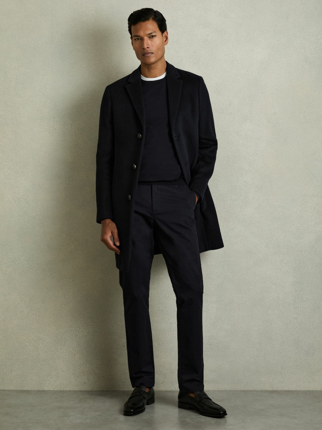 Reiss Featured - Slim Fit Washed Cotton Blend Chinos in Navy