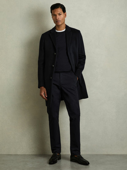 Reiss Featured - Slim Fit Washed Cotton Blend Chinos in Navy