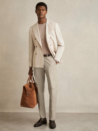 Reiss Slim Fit Cotton Blend Chinos in Stone