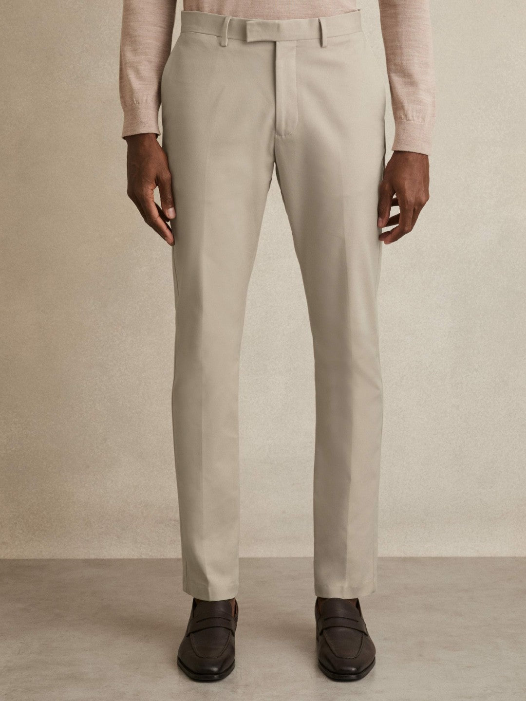 Reiss Slim Fit Cotton Blend Chinos in Stone
