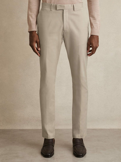 Reiss Slim Fit Cotton Blend Chinos in Stone