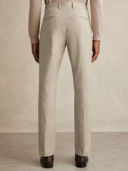 Reiss Slim Fit Cotton Blend Chinos in Stone