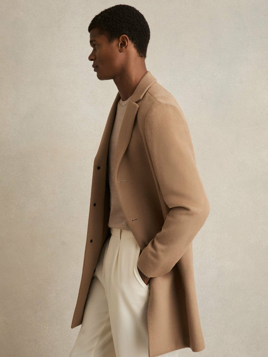Reiss Value - Wool Blend Single Breasted Epsom Overcoat in Camel