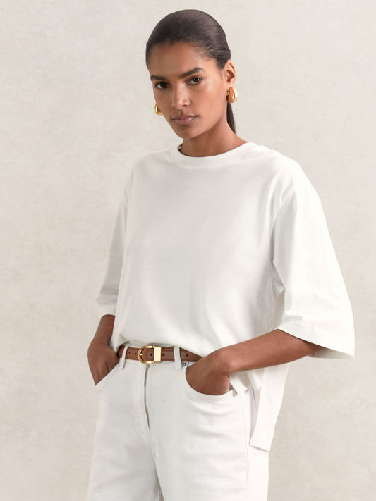 Reiss Oversized Cotton Crew Neck T-Shirt in White