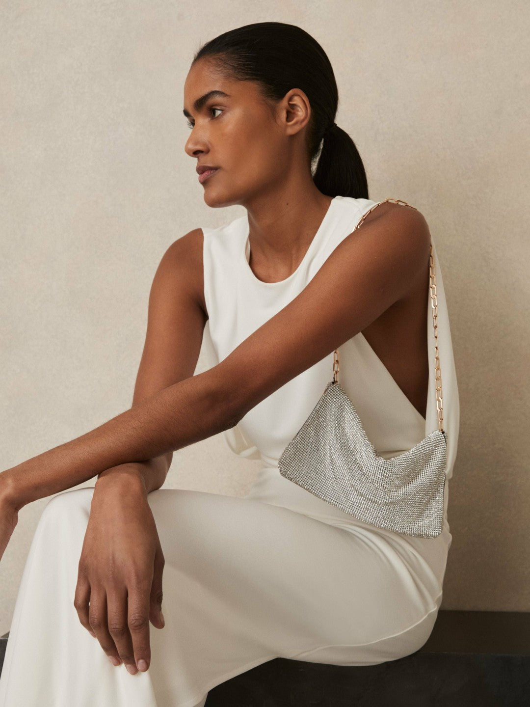 Reiss Offer - Embellished Chainmail Shoulder Bag in Silver