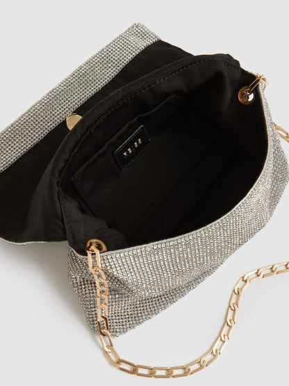 Reiss Offer - Embellished Chainmail Shoulder Bag in Silver