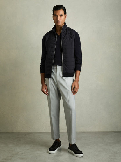 Reiss Offer - Hybrid Quilt and Knit Zip-Through Gilet in Navy