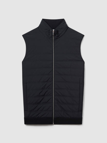 Reiss Offer - Hybrid Quilt and Knit Zip-Through Gilet in Navy