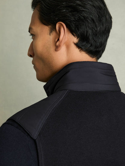 Reiss Offer - Hybrid Quilt and Knit Zip-Through Gilet in Navy