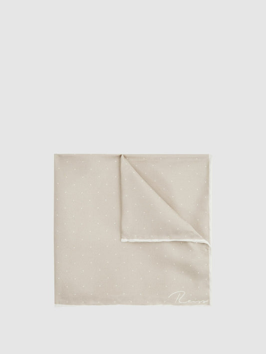 Reiss Savings - Polka Dot Silk Pocket Square in Stone