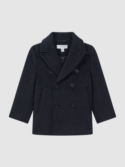 Reiss Offer - 9-13 yrs Wool Blend Twill Double Breasted Coat in Navy