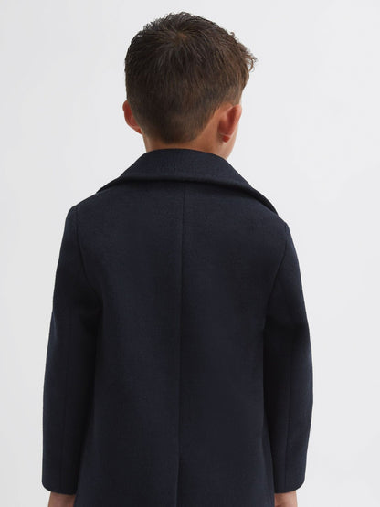 Reiss Offer - 9-13 yrs Wool Blend Twill Double Breasted Coat in Navy