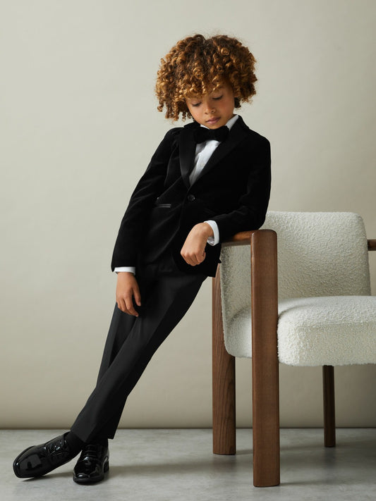 Reiss Offer - 3-9 yrs Single Breasted Velvet Blazer in Black