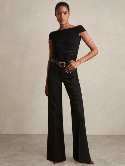 Reiss Petite High Rise Flared Trousers in Black