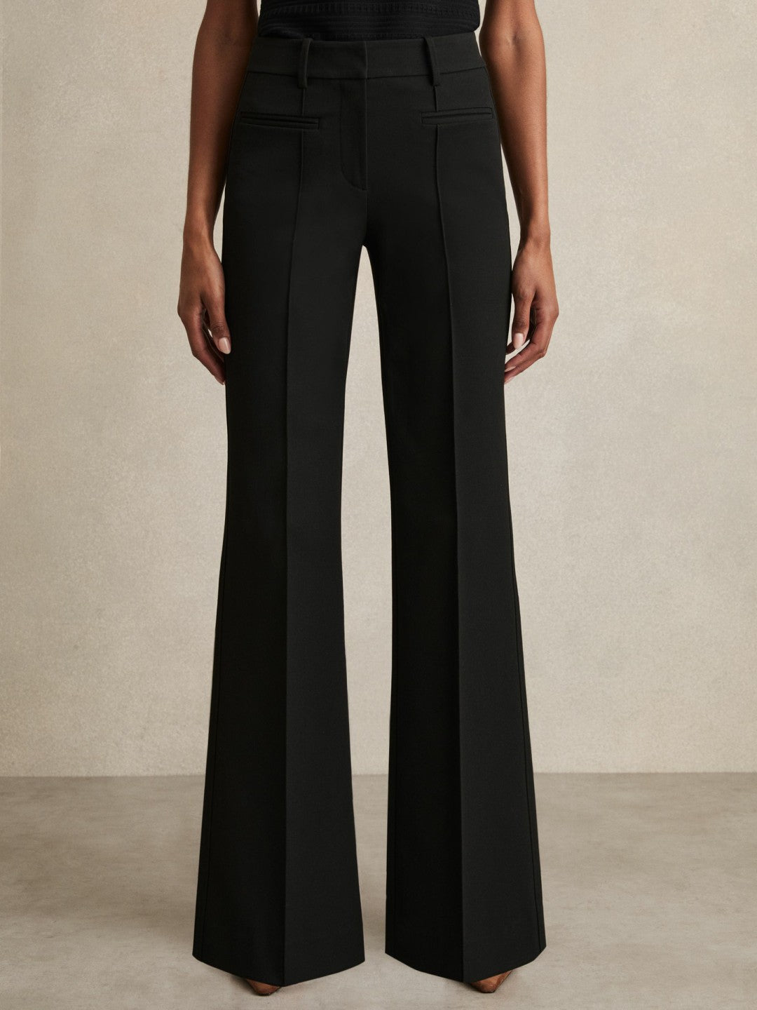 Reiss Petite High Rise Flared Trousers in Black
