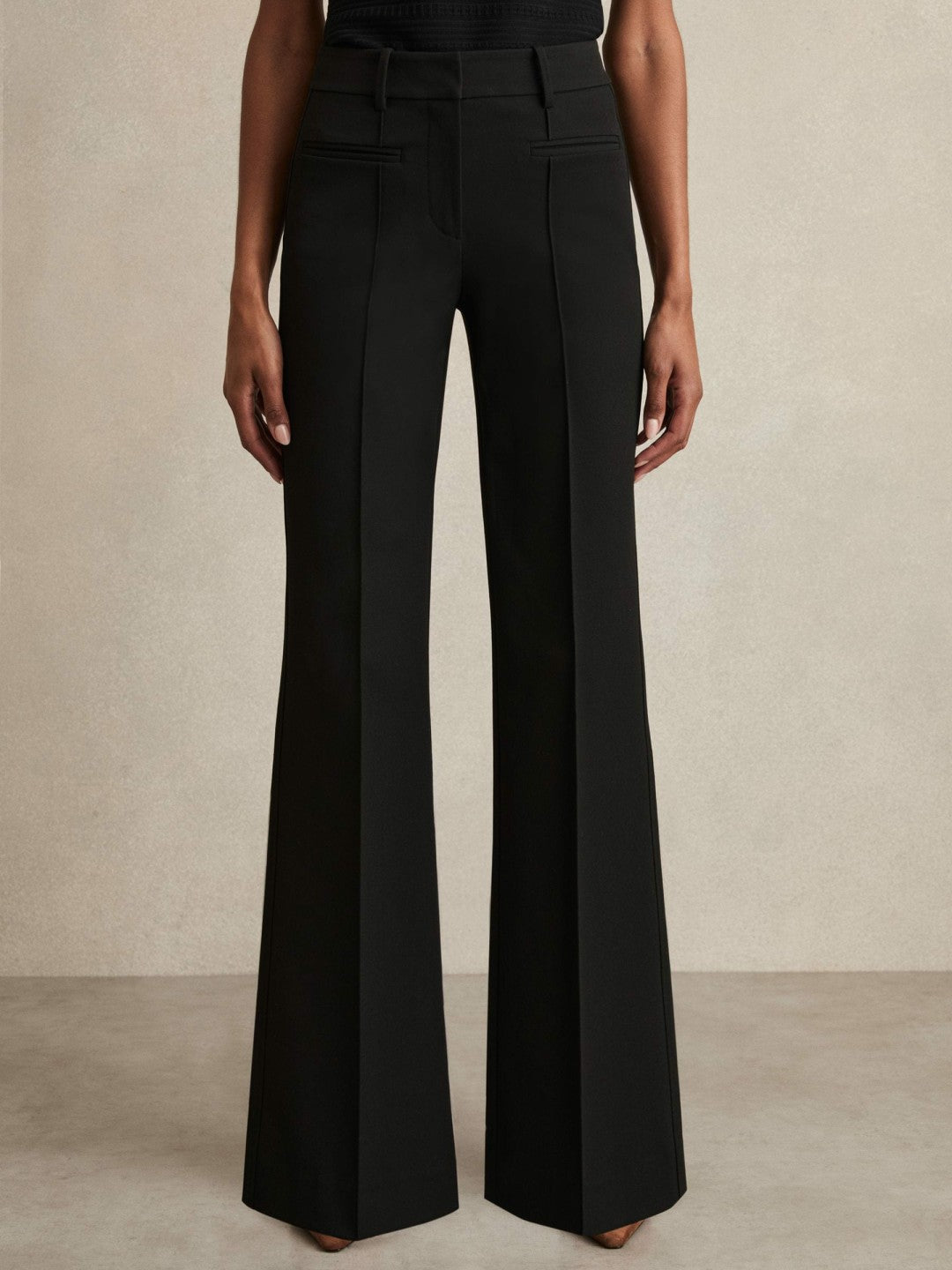 Reiss High Rise Flared Trousers in Black