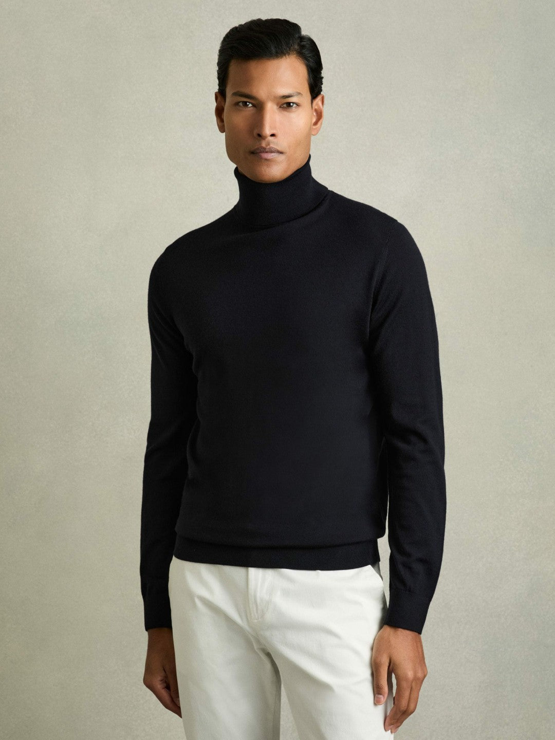 Reiss Value - Slim Fit Merino Wool Roll Neck Jumper in Navy