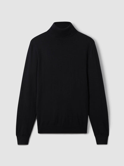 Reiss Value - Slim Fit Merino Wool Roll Neck Jumper in Navy