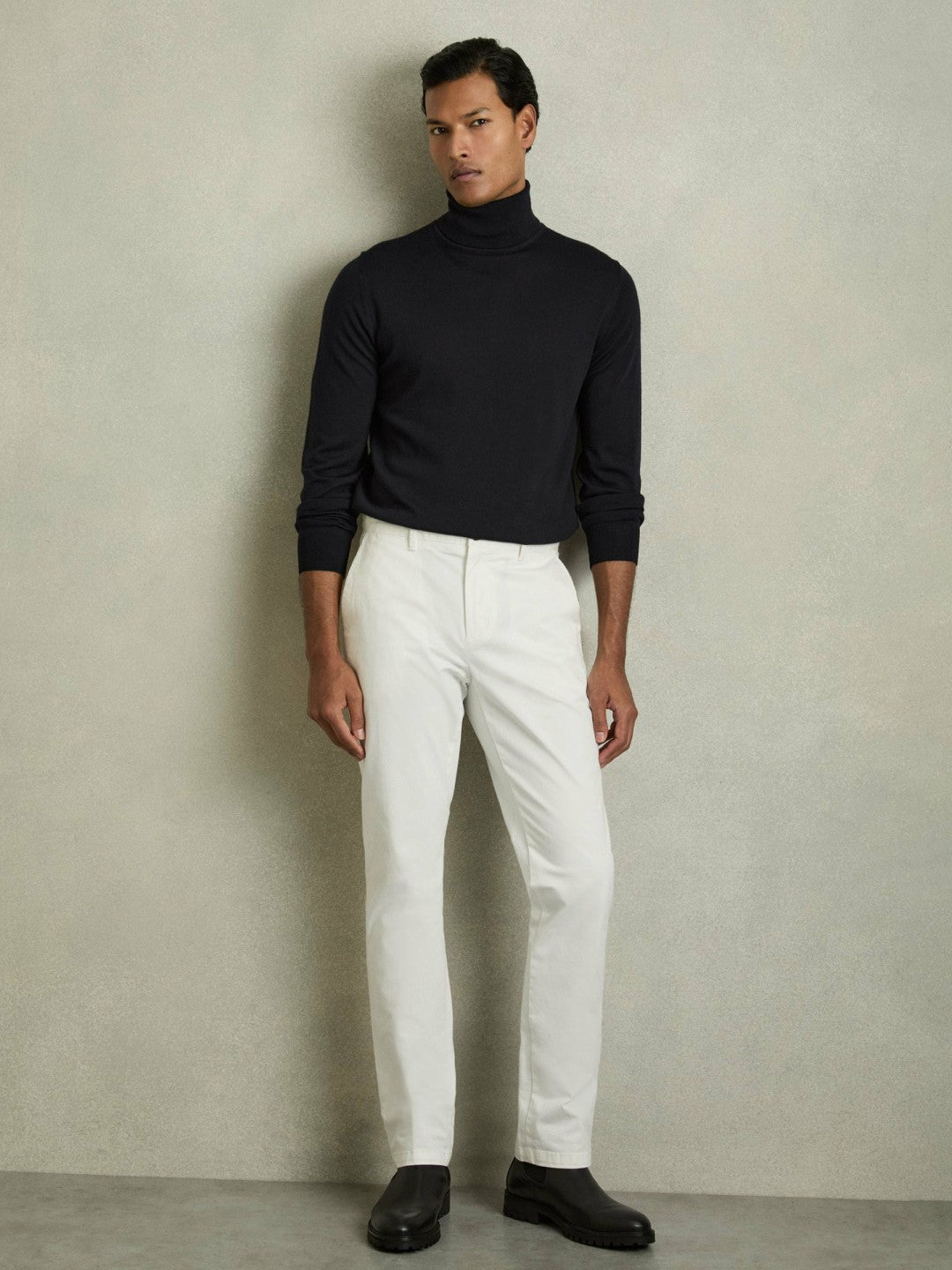 Reiss Value - Slim Fit Merino Wool Roll Neck Jumper in Navy