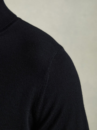 Reiss Value - Slim Fit Merino Wool Roll Neck Jumper in Navy