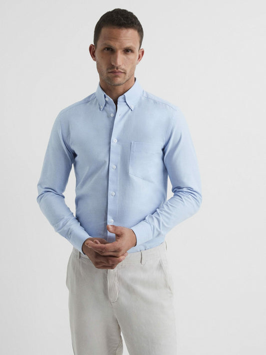 Reiss Popular Choice - Soft Wash Button Down Oxford Shirt in Soft Blue