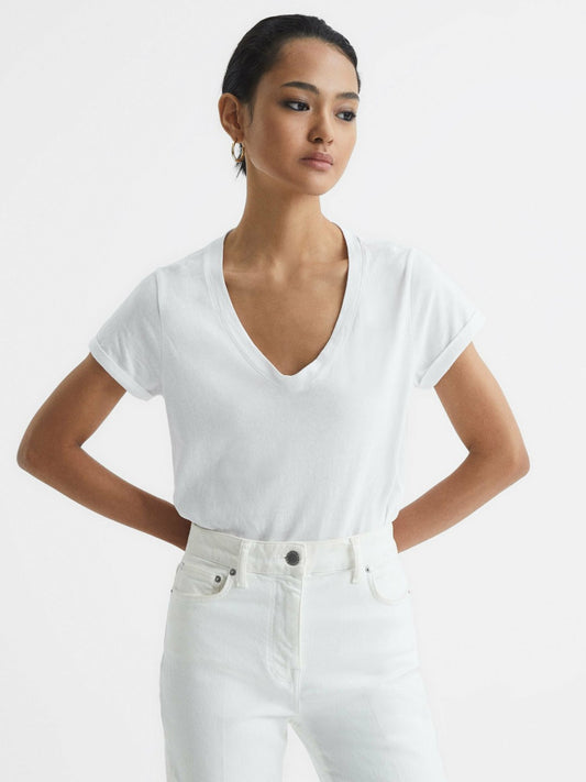 Reiss Popular Choice - Cotton-Jersey V-Neck T-Shirt in White